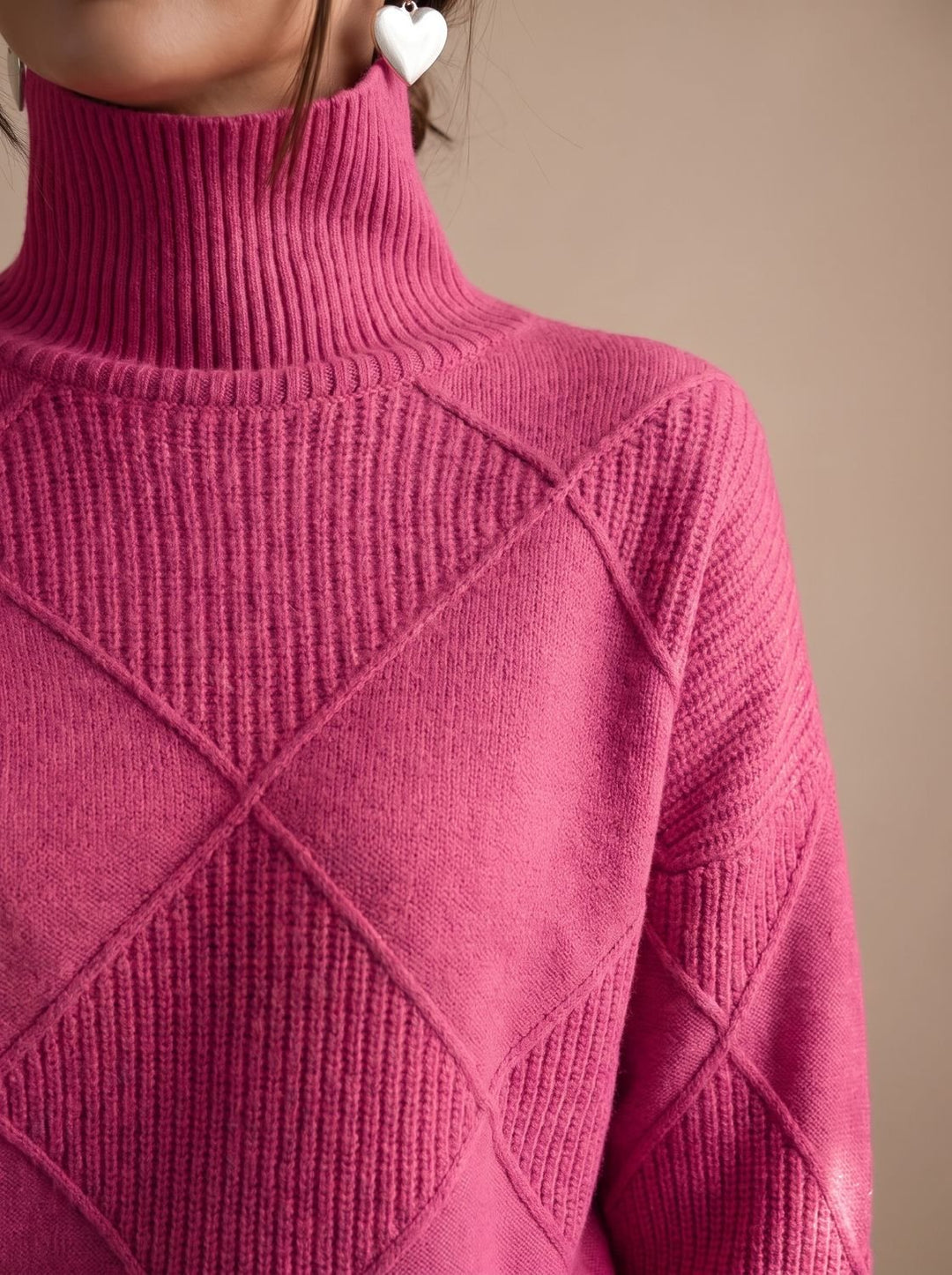Katharina | Women's Roll Neck Jumper Geometric Knit Oversized Long Sleeve