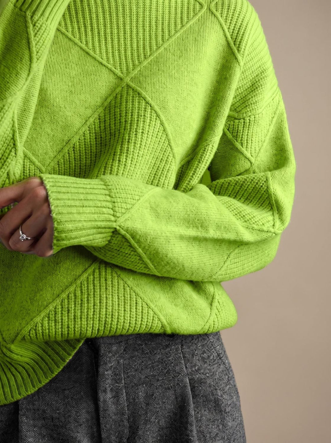Katharina | Women's Roll Neck Jumper Geometric Knit Oversized Long Sleeve