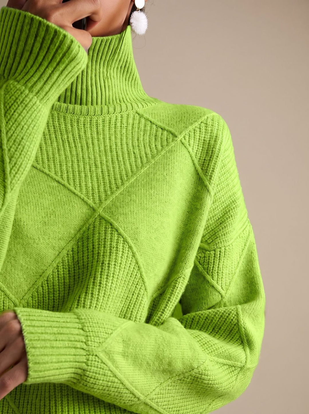 Katharina | Women's Roll Neck Jumper Geometric Knit Oversized Long Sleeve