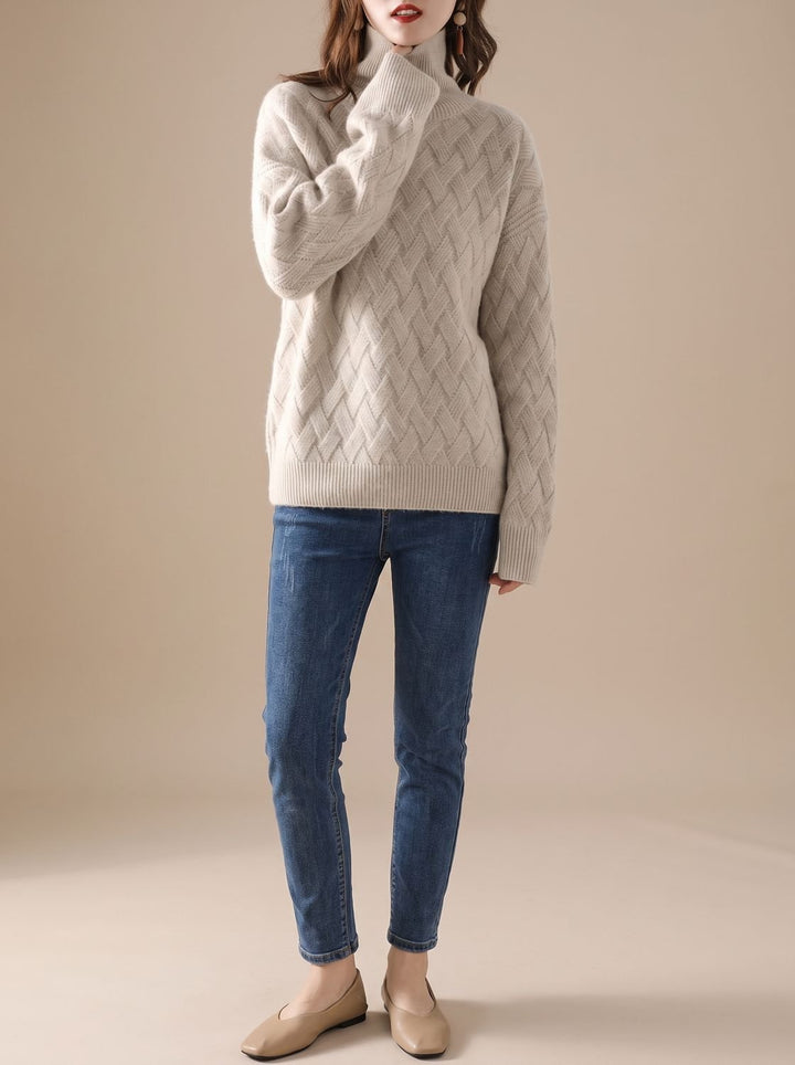 Elfriede | Women's Oversized Cable Knit Roll Neck Jumper