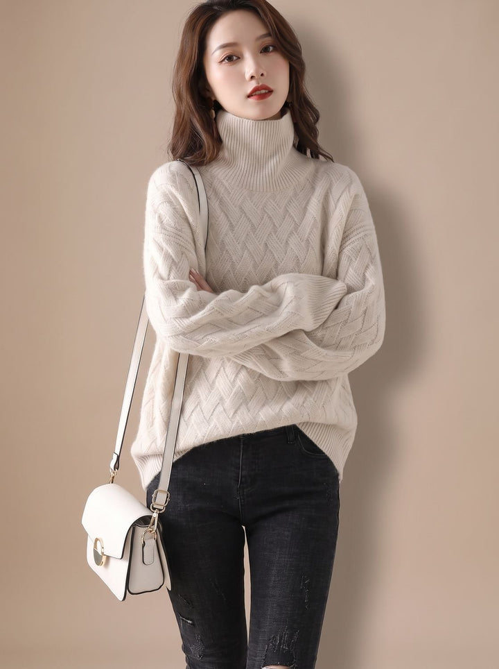 Elfriede | Women's Oversized Cable Knit Roll Neck Jumper