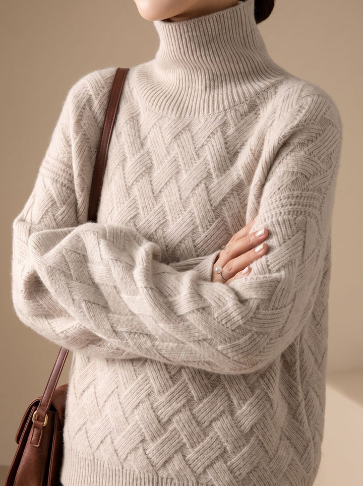 Elfriede | Women's Oversized Cable Knit Roll Neck Jumper