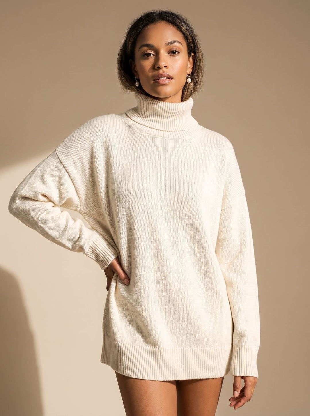 Emilia | Women's Oversized Roll Neck Jumper Ribbed Collar Relaxed Knit