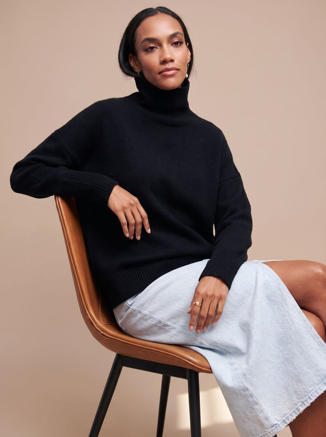 Emilia | Women's Oversized Roll Neck Jumper Ribbed Collar Relaxed Knit