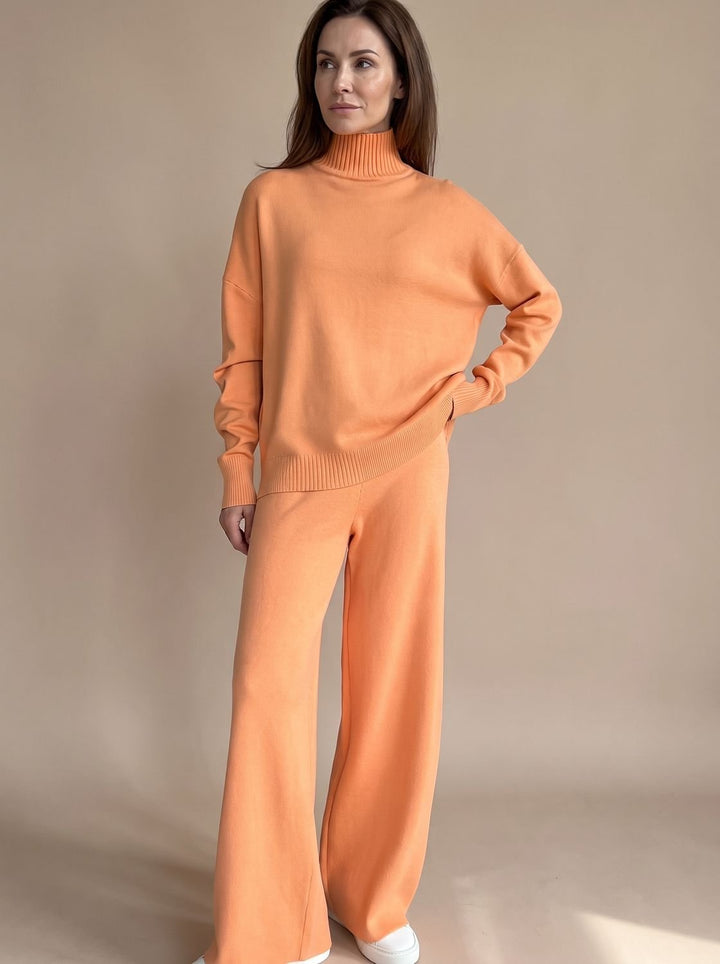 Marie | Women's Roll Neck Jumper & Wide Leg Trousers Knitted Set