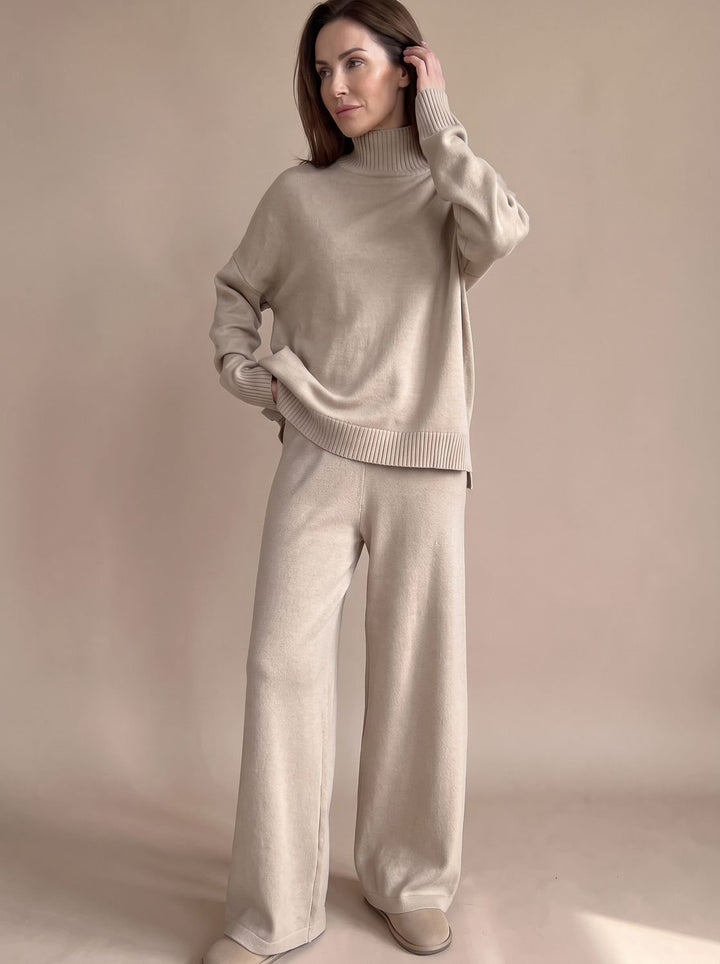 Marie | Women's Roll Neck Jumper & Wide Leg Trousers Knitted Set