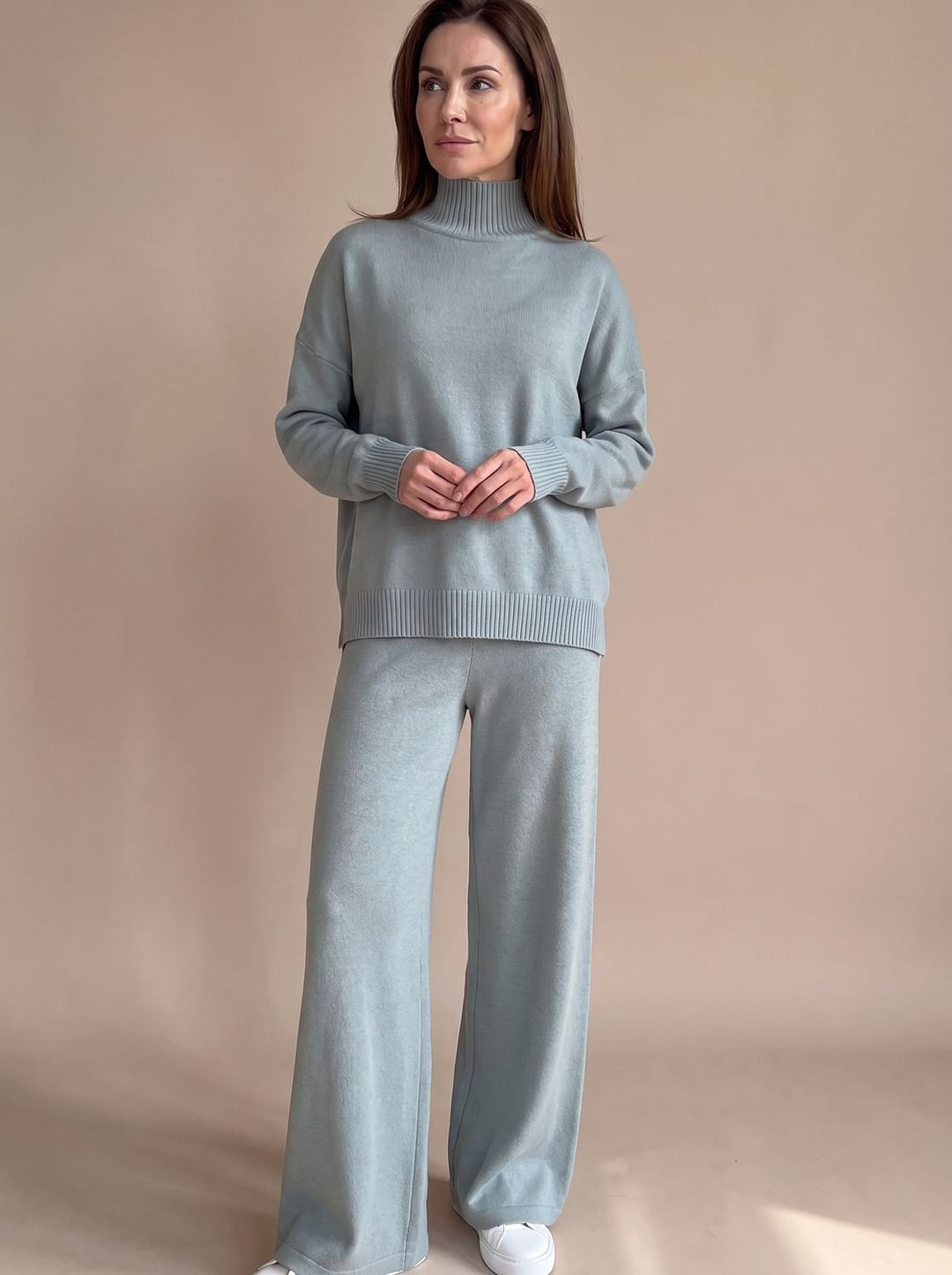 Marie | Women's Roll Neck Jumper & Wide Leg Trousers Knitted Set