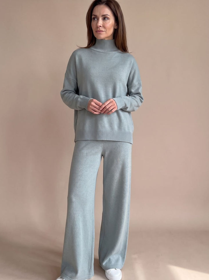 Marie | Women's Roll Neck Jumper & Wide Leg Trousers Knitted Set