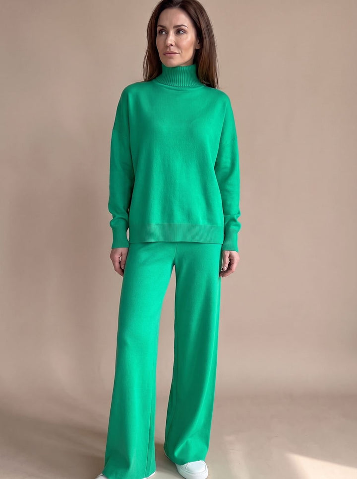 Marie | Women's Roll Neck Jumper & Wide Leg Trousers Knitted Set
