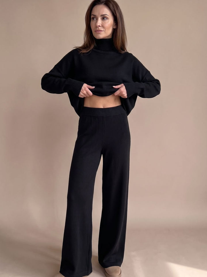 Marie | Women's Roll Neck Jumper & Wide Leg Trousers Knitted Set