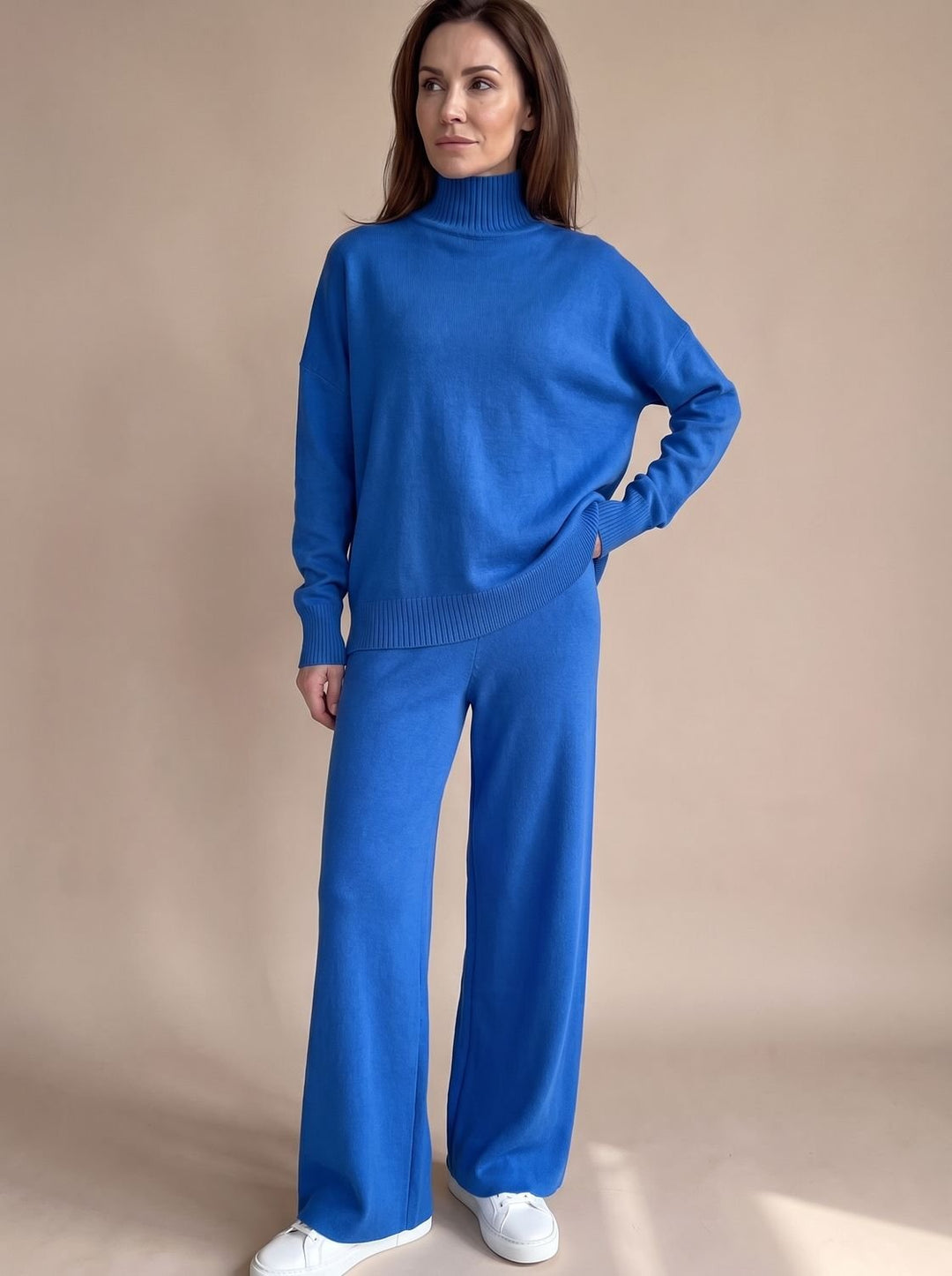 Marie | Women's Roll Neck Jumper & Wide Leg Trousers Knitted Set