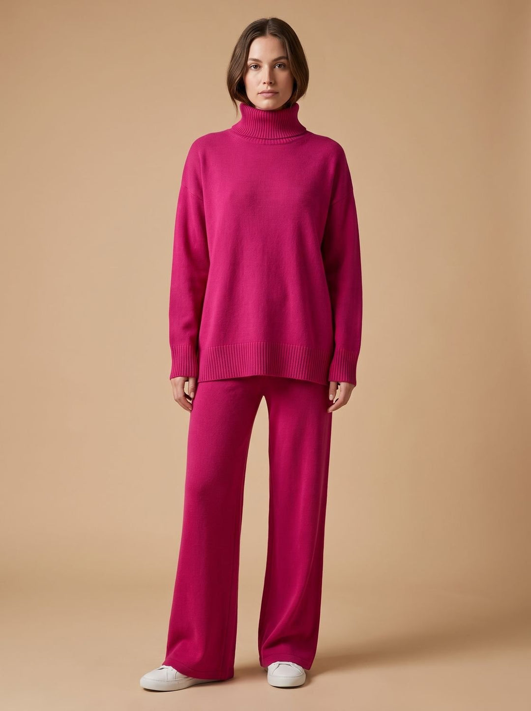 Marie | Women's Roll Neck Jumper & Wide Leg Trousers Knitted Set