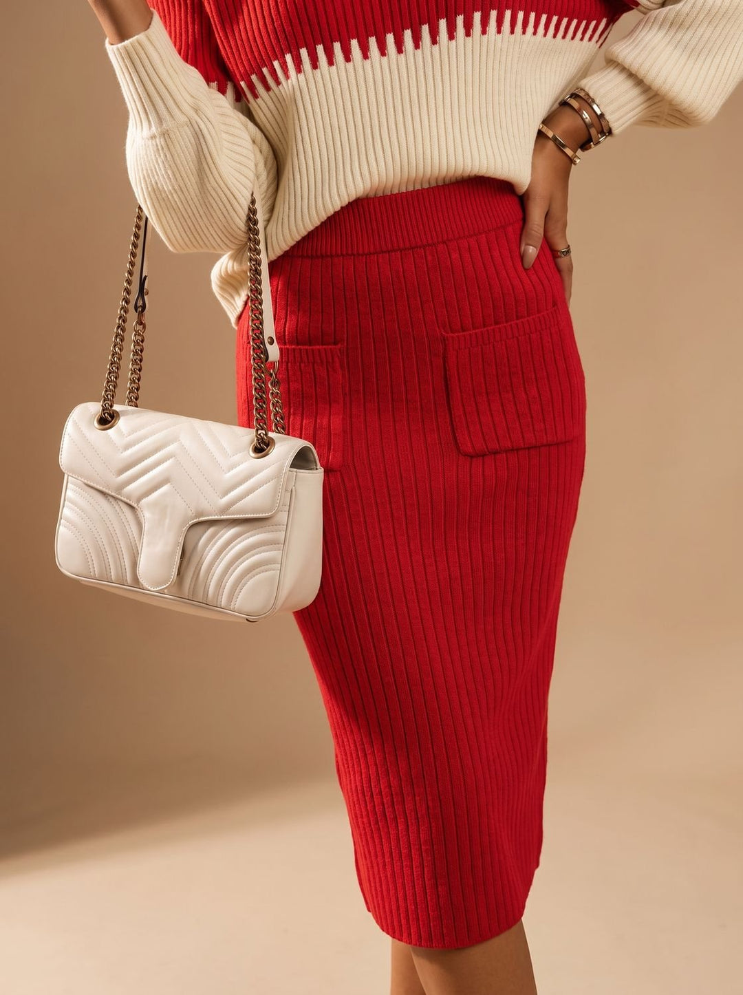 Lena | Women's Roll Neck Jumper and Knitted Midi Skirt Set