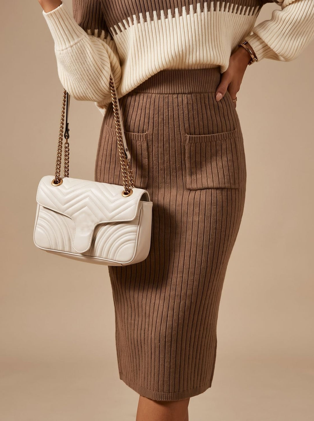 Lena | Women's Roll Neck Jumper and Knitted Midi Skirt Set