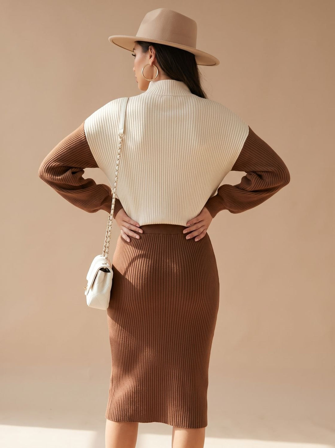 Lena | Women's Roll Neck Jumper and Knitted Midi Skirt Set