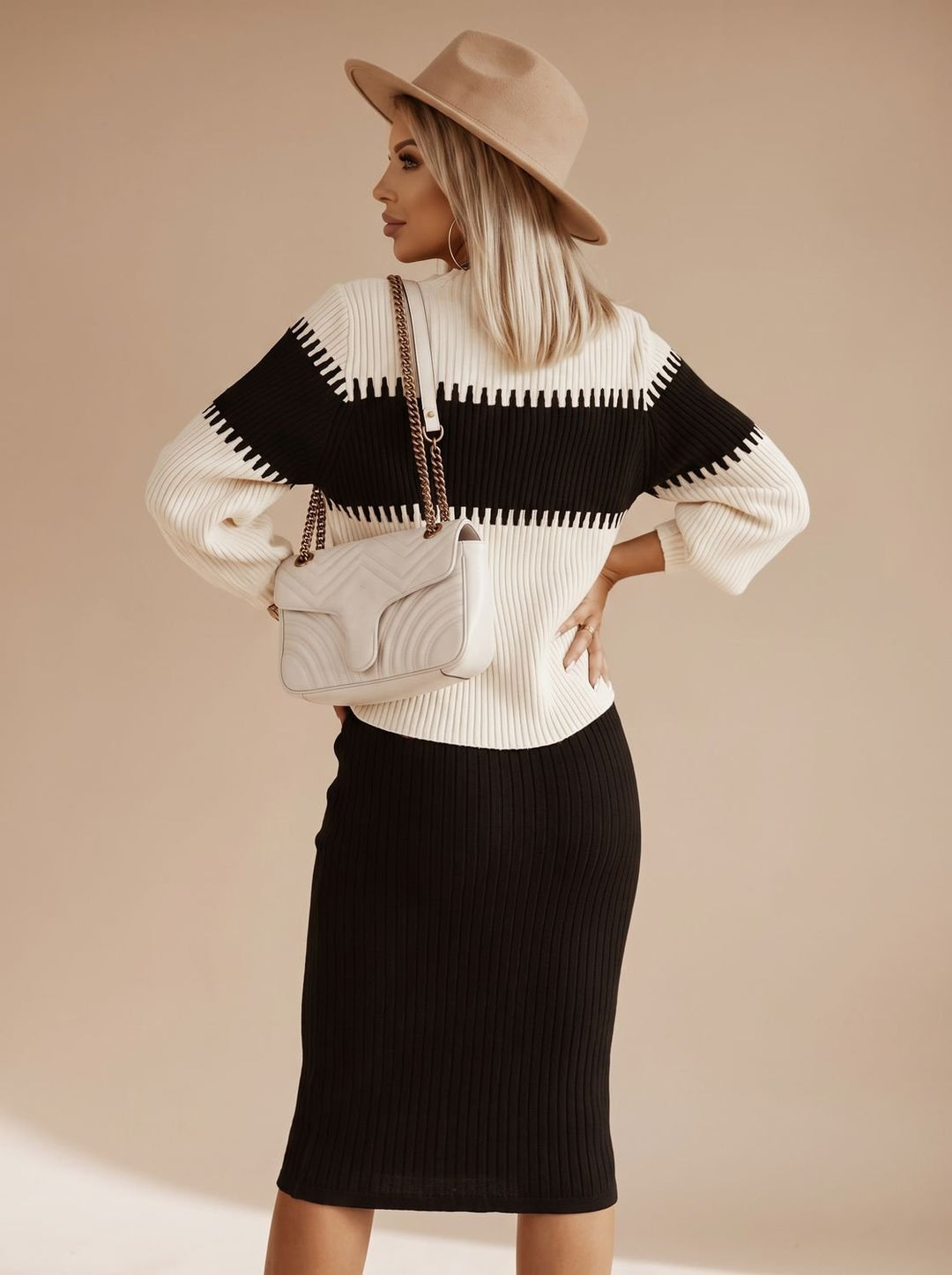 Lena | Women's Roll Neck Jumper and Knitted Midi Skirt Set