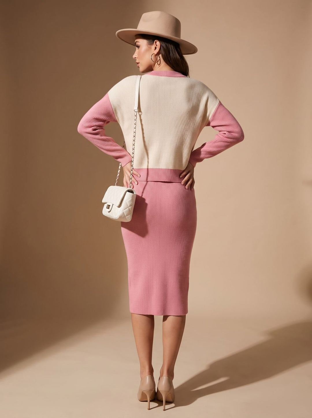 Lena | Women's Roll Neck Jumper and Knitted Midi Skirt Set