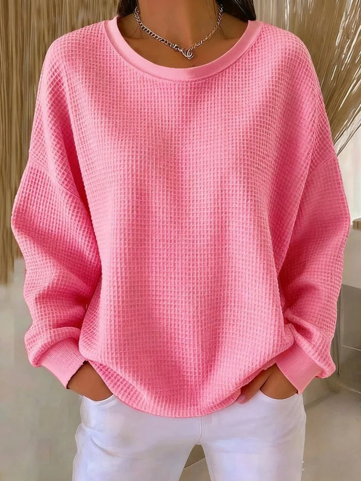 Mia | Women's Oversized Waffle Knit Round Neck Jumper Long Sleeve