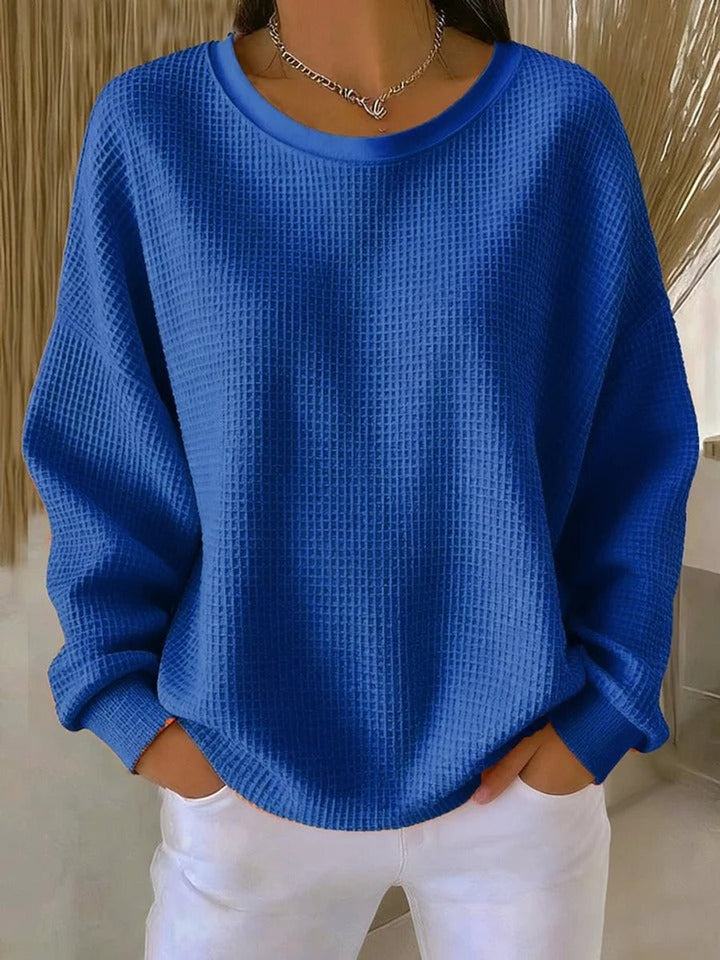 Mia | Women's Oversized Waffle Knit Round Neck Jumper Long Sleeve