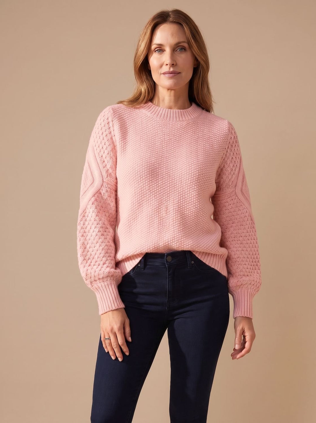 Leonie | Women's Cable Knit Jumper Lantern Sleeves Relaxed Fit