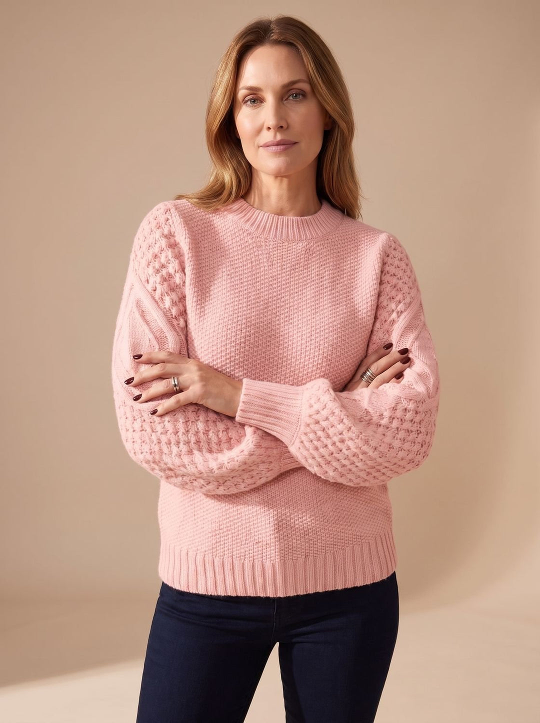 Leonie | Women's Cable Knit Jumper Lantern Sleeves Relaxed Fit