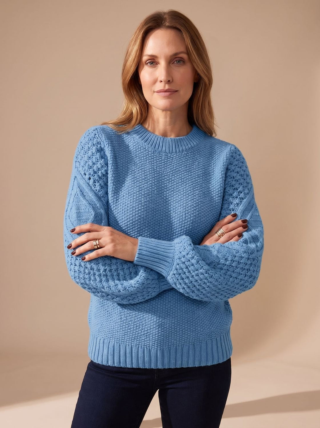 Leonie | Women's Cable Knit Jumper Lantern Sleeves Relaxed Fit