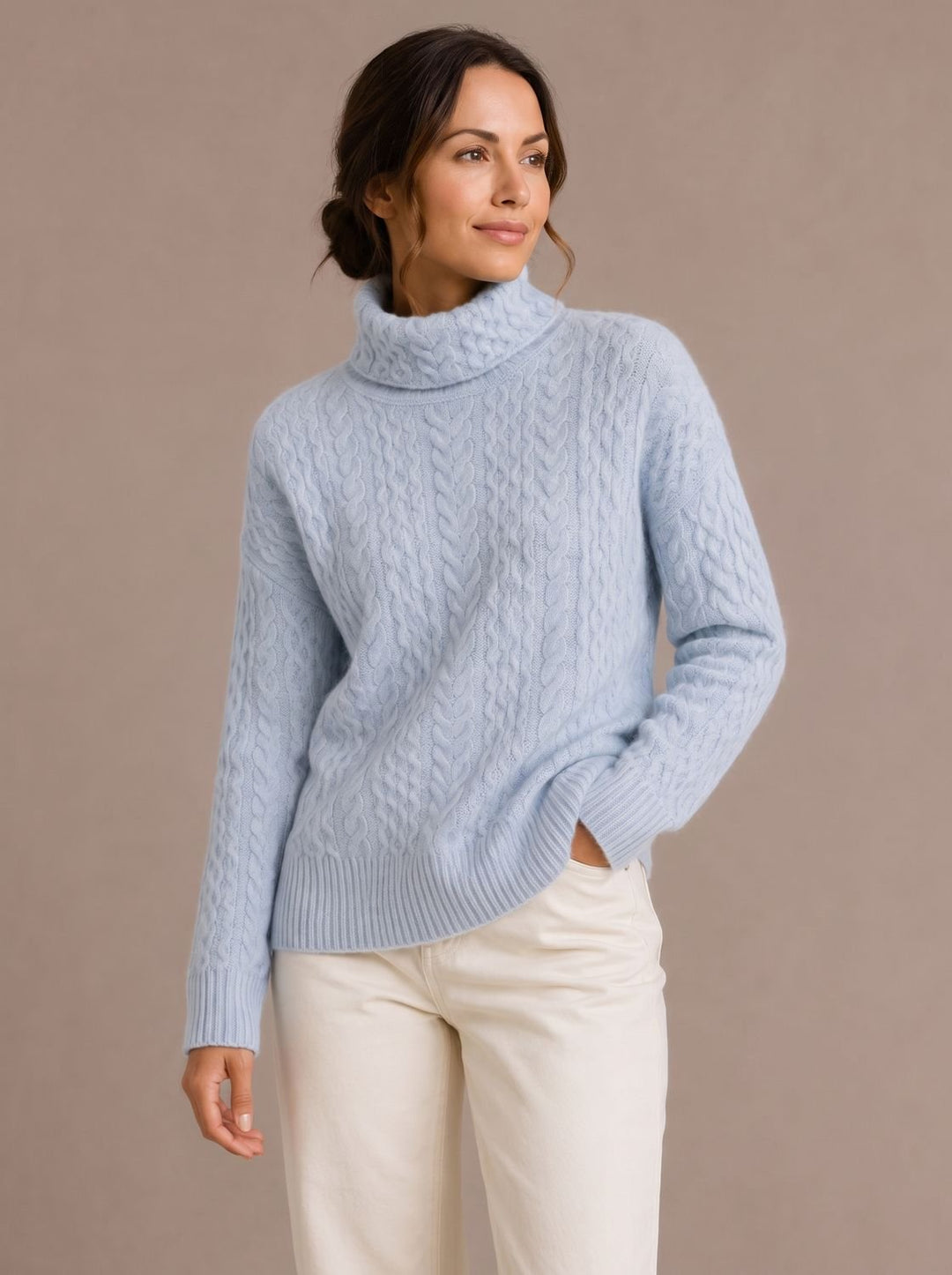 Lena | Women's Oversized Cable Knit Roll Neck Jumper Ribbed Cuffs