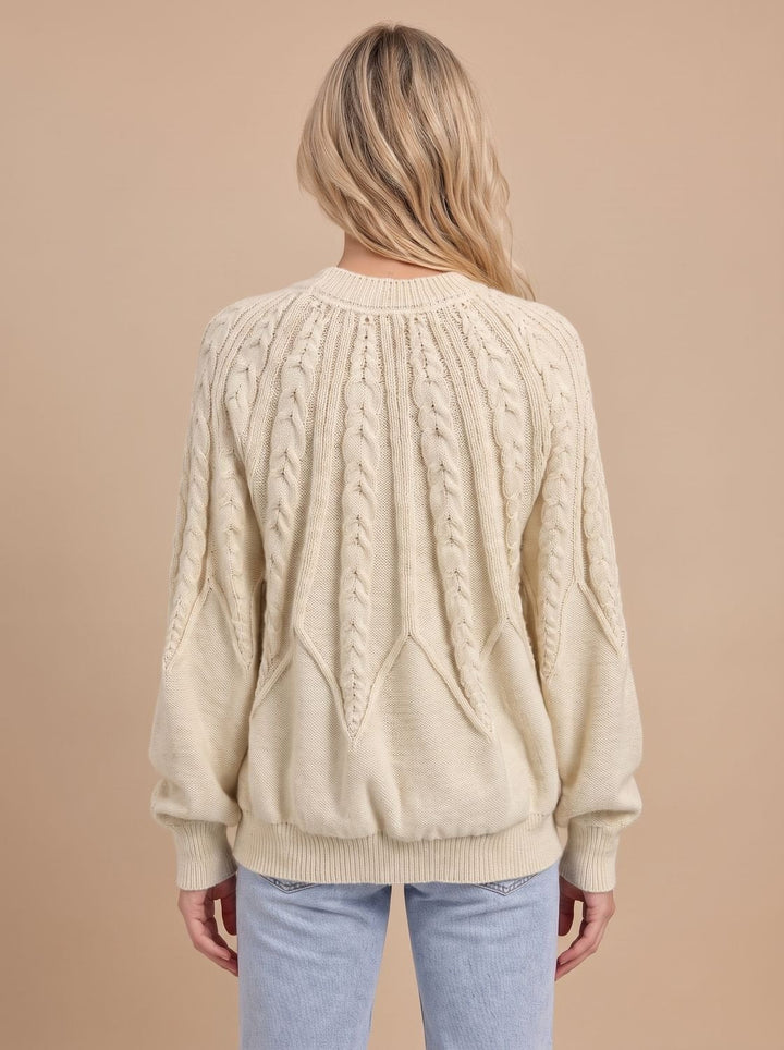 Clara | Women's Cable Knit Jumper Crew Neck Balloon Sleeves