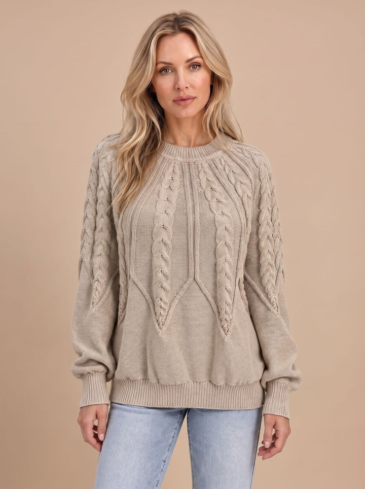 Clara | Women's Cable Knit Jumper Crew Neck Balloon Sleeves