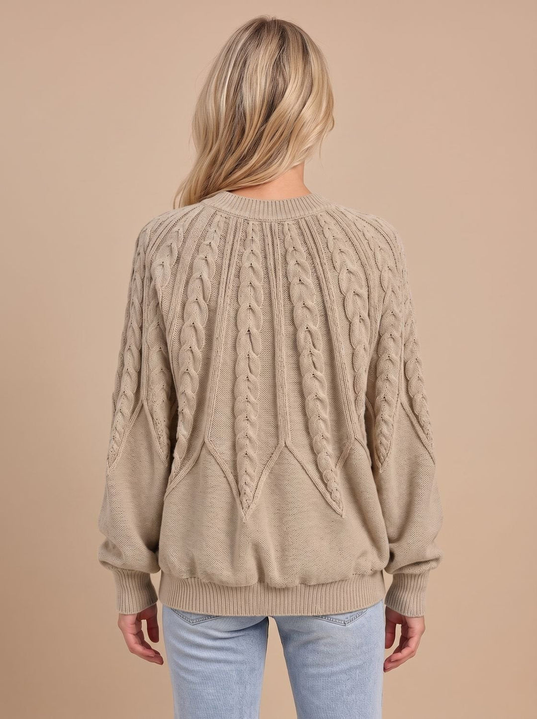 Clara | Women's Cable Knit Jumper Crew Neck Balloon Sleeves