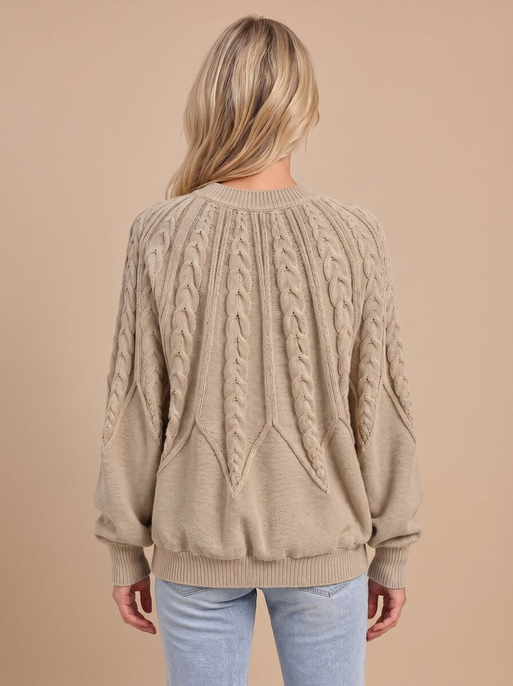 Clara | Women's Cable Knit Jumper Crew Neck Balloon Sleeves
