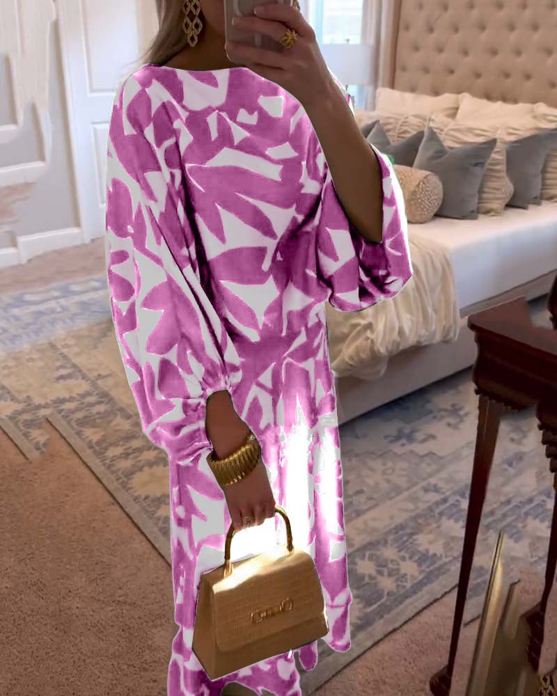 Violet | Women's Abstract Print Two-Piece Set Long Sleeve Top & Midi Skirt