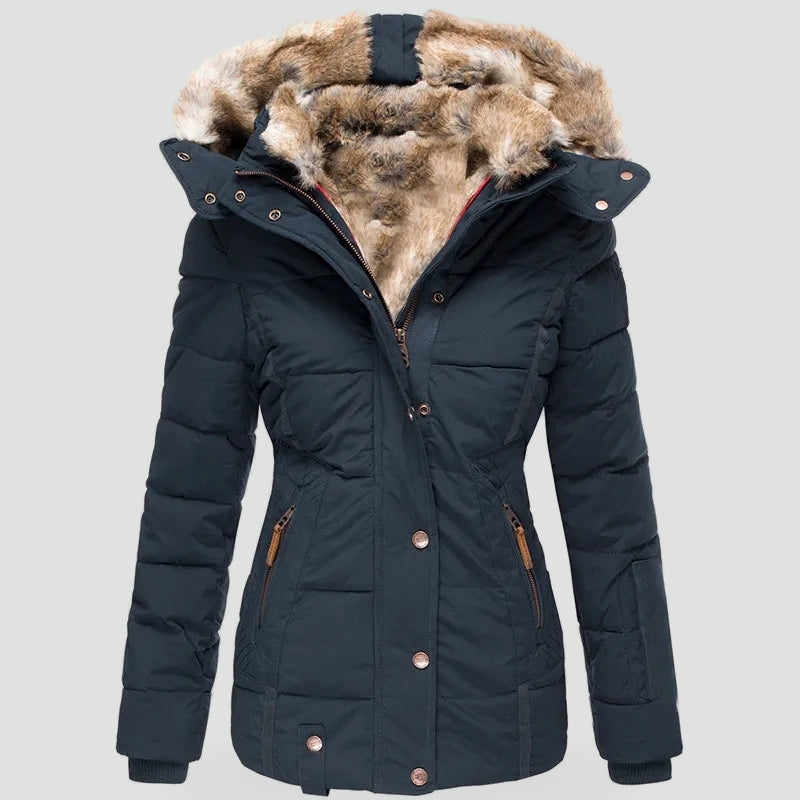 Mia | Women's Fitted Padded Parka Faux Fur Hood Zip Pockets
