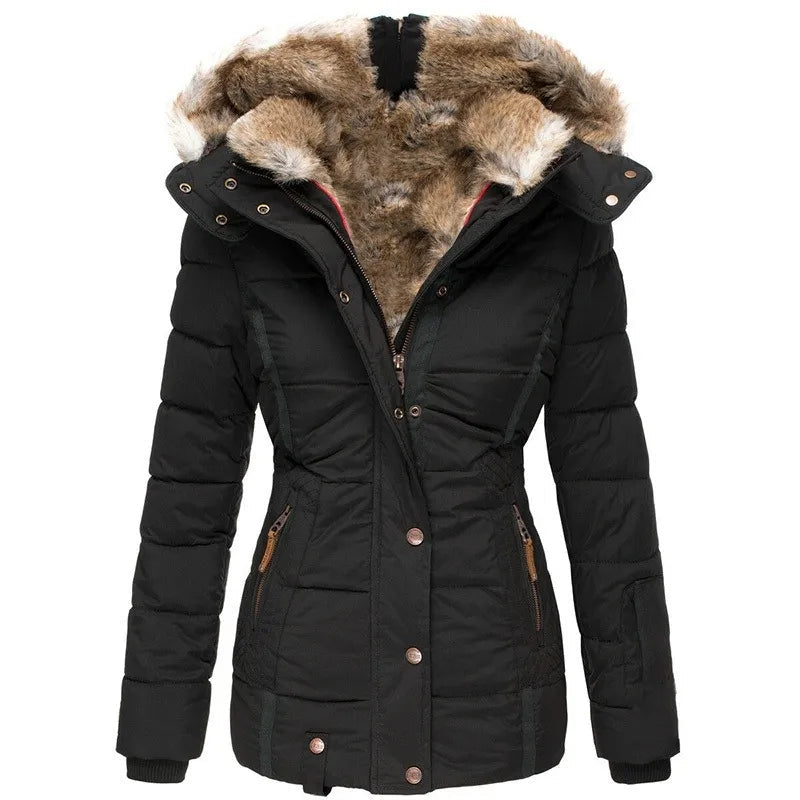Mia | Women's Fitted Padded Parka Faux Fur Hood Zip Pockets