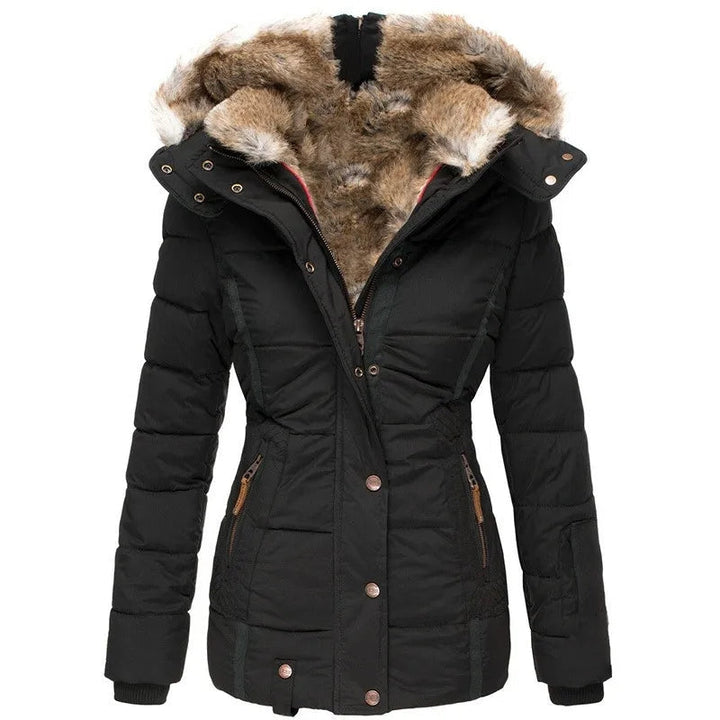 Mia | Women's Fitted Padded Parka Faux Fur Hood Zip Pockets