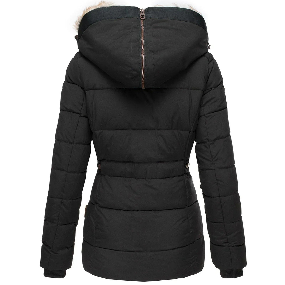 Mia | Women's Fitted Padded Parka Faux Fur Hood Zip Pockets