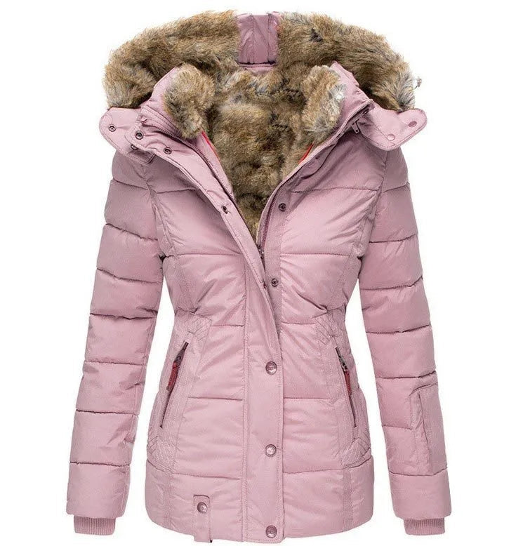 Mia | Women's Fitted Padded Parka Faux Fur Hood Zip Pockets