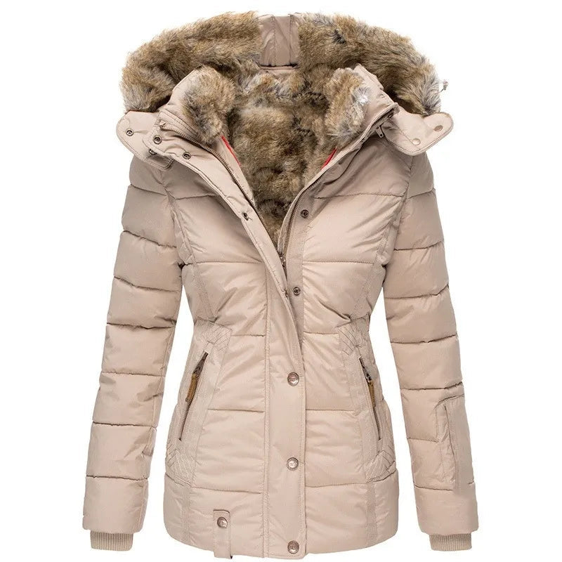 Mia | Women's Fitted Padded Parka Faux Fur Hood Zip Pockets