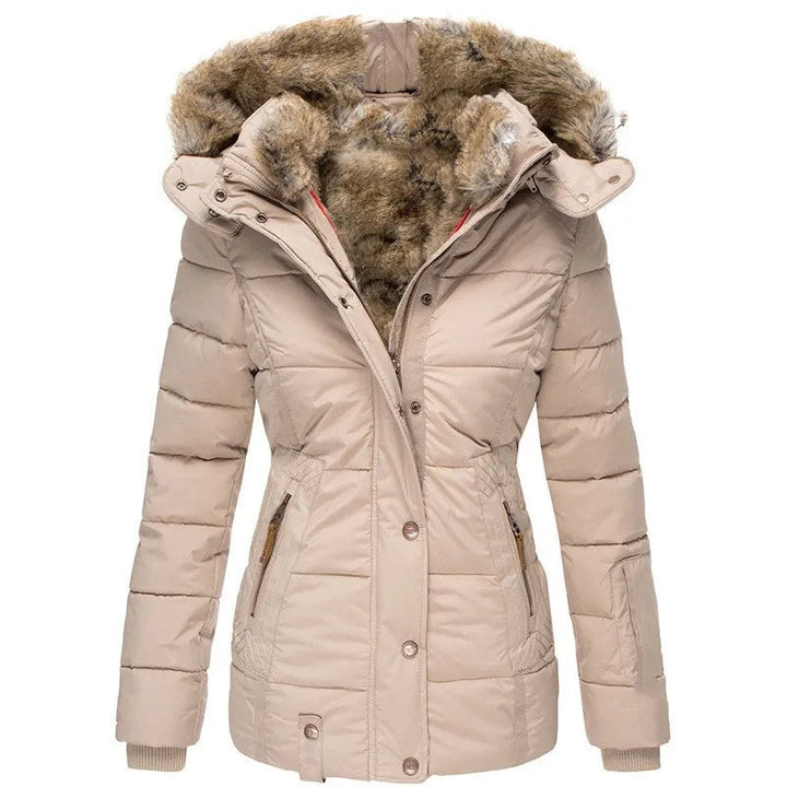 Mia | Women's Fitted Padded Parka Faux Fur Hood Zip Pockets