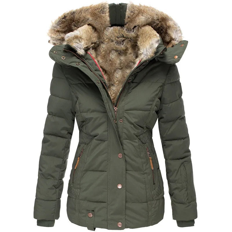 Mia | Women's Fitted Padded Parka Faux Fur Hood Zip Pockets