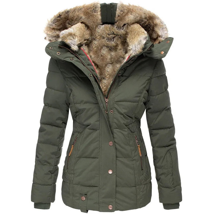 Mia | Women's Fitted Padded Parka Faux Fur Hood Zip Pockets