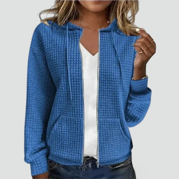 Cressida | Women's Waffle Knit Hooded Cardigan Full Zip Pockets