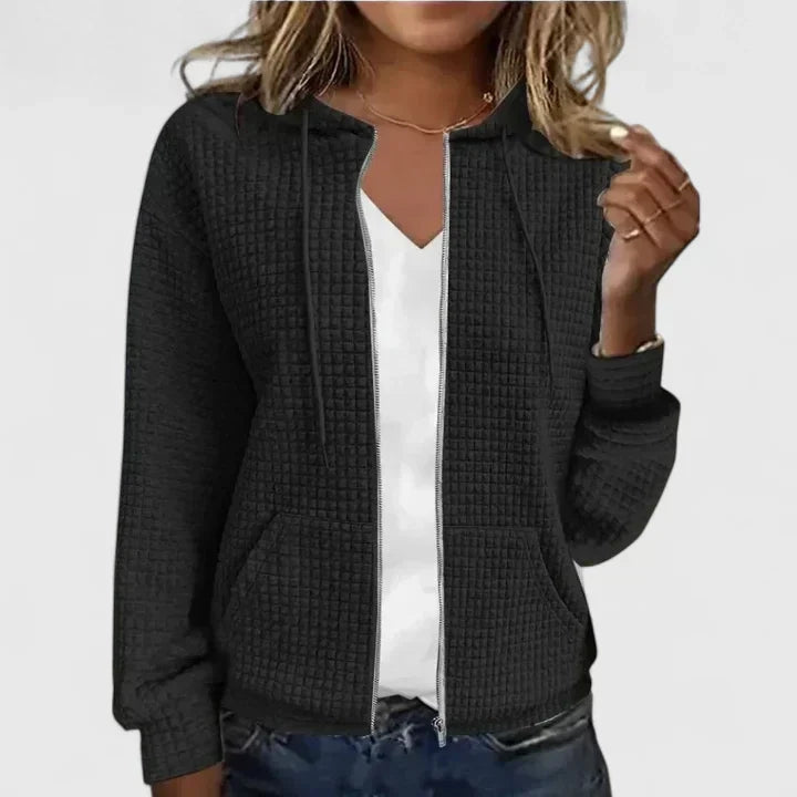 Cressida | Women's Waffle Knit Hooded Cardigan Full Zip Pockets