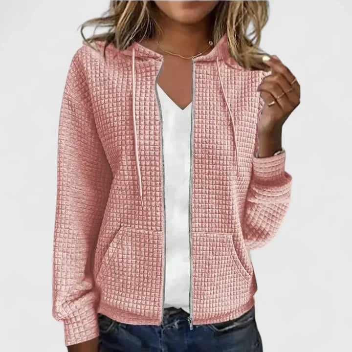 Cressida | Women's Waffle Knit Hooded Cardigan Full Zip Pockets