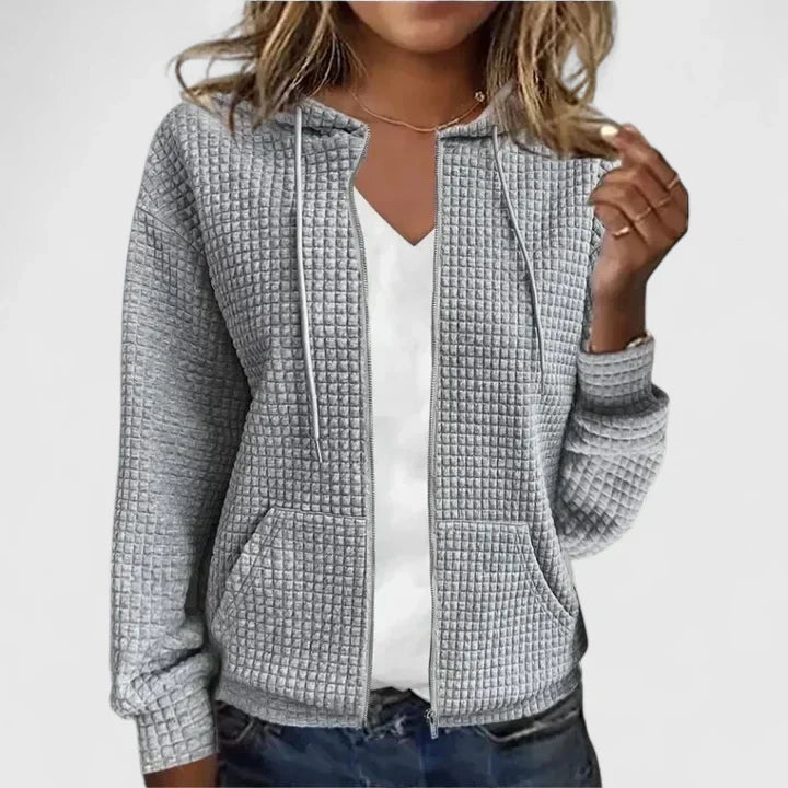 Cressida | Women's Waffle Knit Hooded Cardigan Full Zip Pockets