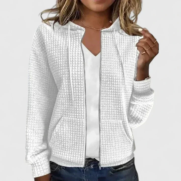 Cressida | Women's Waffle Knit Hooded Cardigan Full Zip Pockets