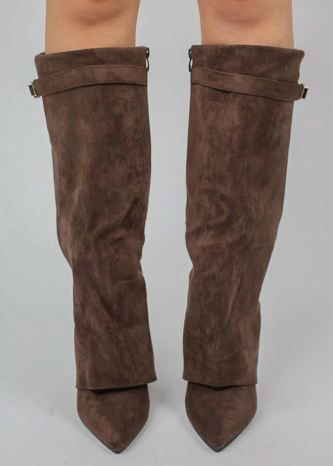 Rosalind | Women's Knee High Boots Suede-Look Pointed Toe Block Heel