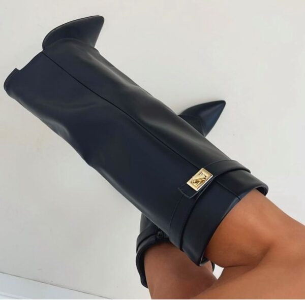 Rosalind | Women's Knee High Boots Suede-Look Pointed Toe Block Heel