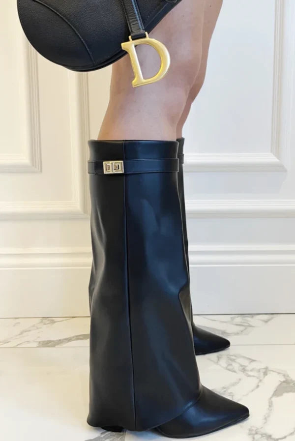 Rosalind | Women's Knee High Boots Suede-Look Pointed Toe Block Heel