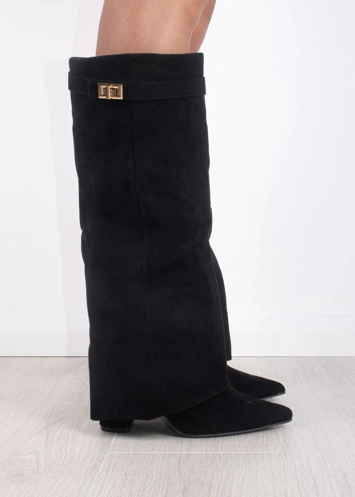Rosalind | Women's Knee High Boots Suede-Look Pointed Toe Block Heel